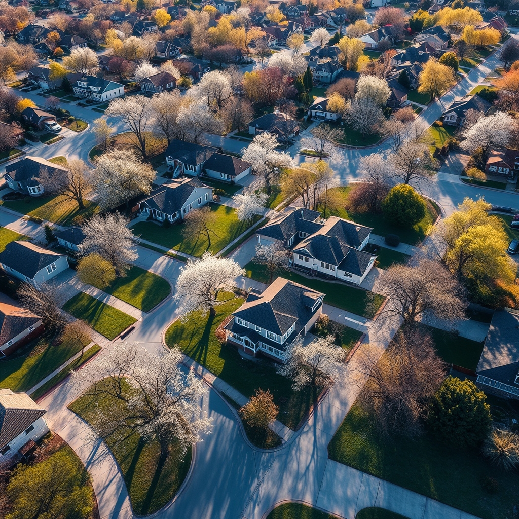 Aerial view of Tulsa neighborhoods in spring